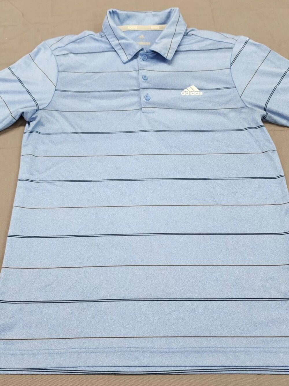 Adidas Golf Polo Shirt Men's S Light Blue Striped Short Sleeve Lightweight